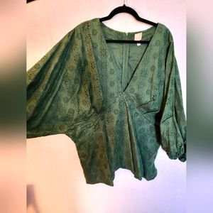 Deep-V neck eyelet top